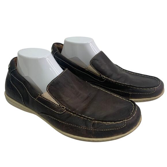 Born Mens Sz 9 Brown Leather Loafers Slip On Boat Shoes Casual Comfort - Picture 1 of 10